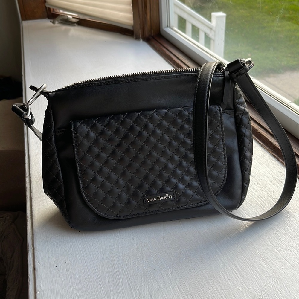 Black Leather Vera Bradley Mini Carson Crossbody bag